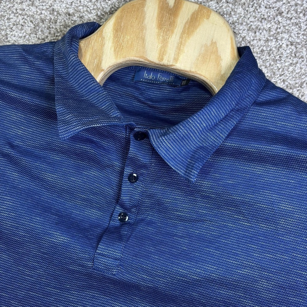 Italo Ferretti Polo Shirt Mens 3XL Blue Stripe 100% Cotton Made Italy Knit